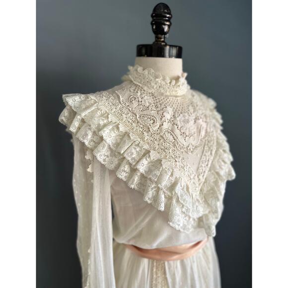 SOLD Vintage 70s Jessica McClintock Prairie Dress Bridal Wedding Prairie - Picture 9 of 14